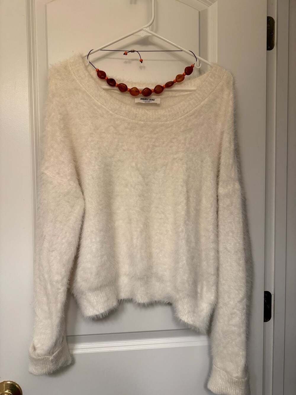 White Fuzzy Sweater by Double Zero Size M